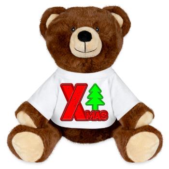Frohe Weihnachtsbaum Schriftzug XMAS - MiniFeet® RecycelBär® Braun - Weiß - Vorne
