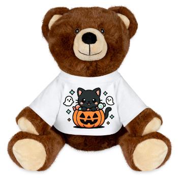 Chaton kawaii dans citrouille Halloween - Nounours RecycelBär® marron - blanc - Devant