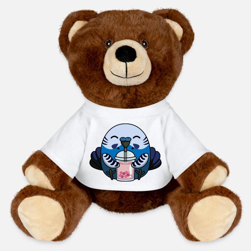 Blauer Wellensittich Vogel mit Bubble Tea - MiniFeet® RecycelBär® Braun - Weiß