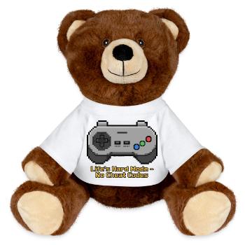 Life's Hard Mode No Cheat Codes - MiniFeet® RecycelBär® Teddy Bear Brown - white - Front