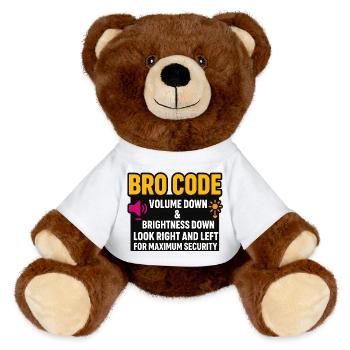 Bro Code Volume Down Look Right Left, Funny  - MiniFeet® RecycelBär® Teddy Bear Brown - white - Front
