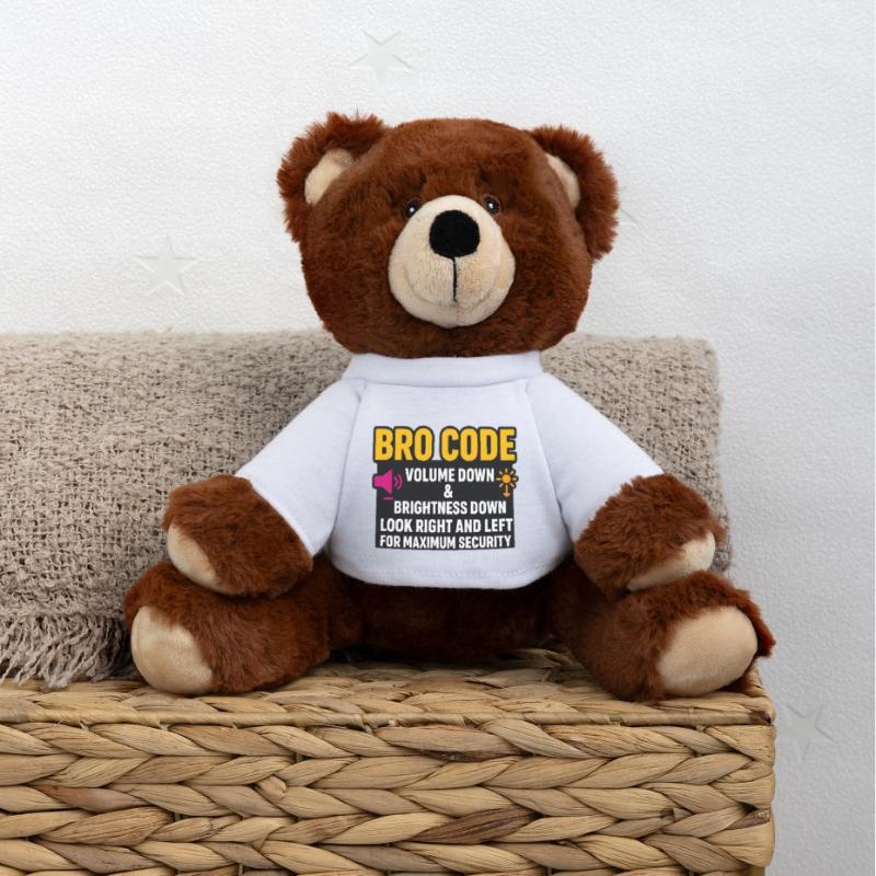 Bro Code Volume Down Look Right Left, Funny  MiniFeet® RecycelBär® Teddy Bear Brown