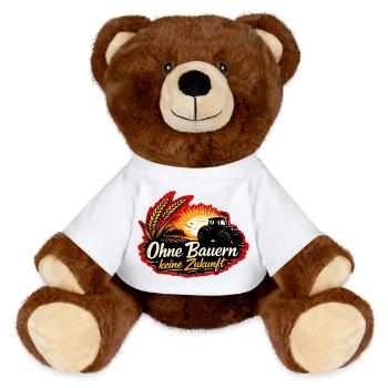 No future without farmers-agriculture-tractor - MiniFeet® RecycelBär® Teddy Bear Brown - white - Front