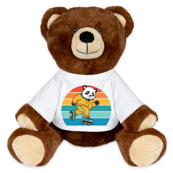Retro-Panda auf Rollschuhen - MiniFeet® RecycelBär® Braun - Weiß - Vorne