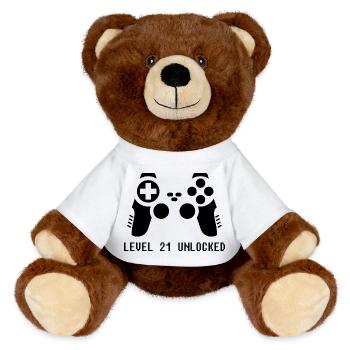21st Birthday Gamer Zocker - MiniFeet® RecycelBär® Teddy Bear Brown - white - Front