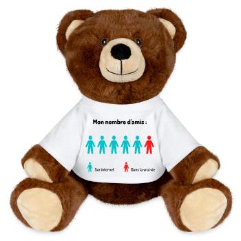 Cadeau humour: Amis Internet VS Amis réels - Nounours RecycelBär® marron - blanc - Devant