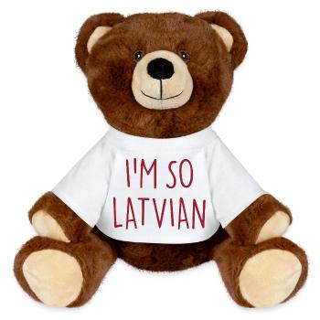 I'M SO LATVIAN Latvia Lettland - MiniFeet® RecycelBär® Teddy Bear Brown - white - Front