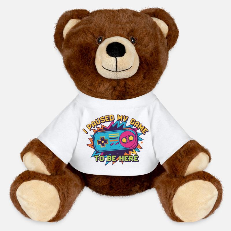 Retro Controller Meme Tee - MiniFeet® RecycelBär® Teddy Bear Brown - white