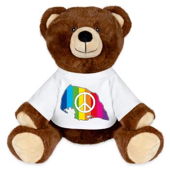 Insel Fehmarn Love Peace Rainbow - MiniFeet® RecycelBär® Braun - Weiß - Vorne