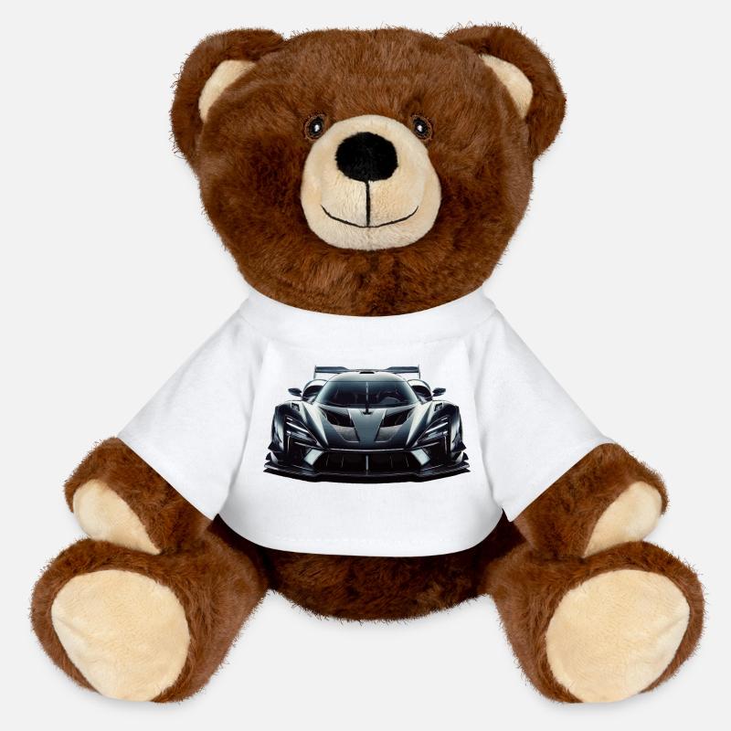 Futuristic extreme powerful Race Car - MiniFeet® RecycelBär® Teddy Bear Brown - white