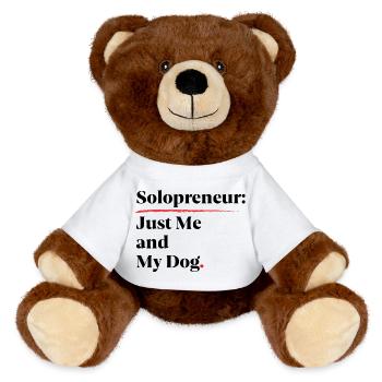 Solopreneur: Nur ich und mein Hund [Schwarz] - MiniFeet® RecycelBär® Braun - Weiß - Vorne