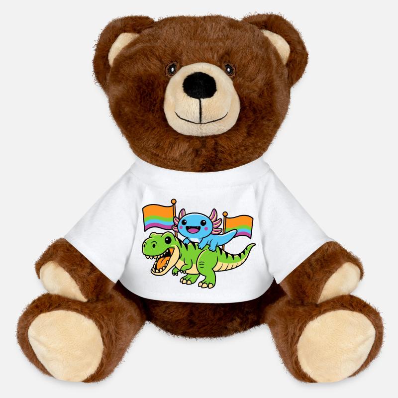Transgender Axolotl Dino Ride - MiniFeet® RecycelBär® Teddy Bear Brown - white