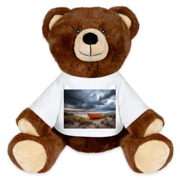 Orange Boat on Stormy Seaside - MiniFeet® RecycelBär® Teddy Bear Brown - white - Front