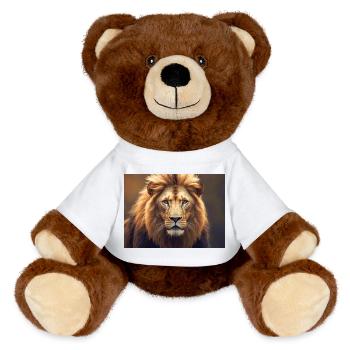 Löwen-Männchen-Porträt Stärke-Tier Alpha-Räuber - MiniFeet® RecycelBär® Braun - Weiß - Vorne
