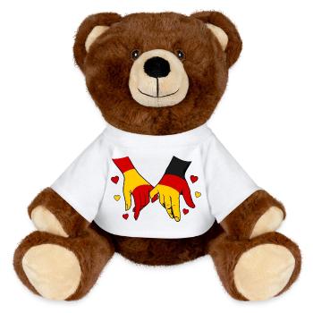Spanien_Deutschland_Flagge_Haendehalten - Nounours RecycelBär® marron - blanc - Devant