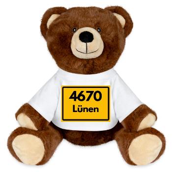 ALTE POSTLEITZAHL PLZ RETRO 4670 LÜNEN – NRW - MiniFeet® RecycelBär® Braun - Weiß - Vorne
