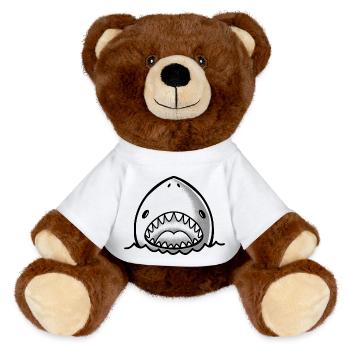 mignon visage de requin avec la bouche ouverte - Nounours RecycelBär® marron - blanc - Devant
