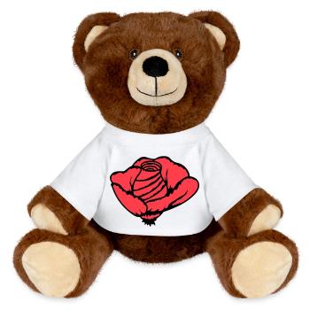 Hübsche Schöne Rose Blüte Blatt Röschen Romantisch - MiniFeet® RecycelBär® Braun - Weiß - Vorne