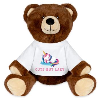 Mignon mais paresseux – Design de la licorne endormie - Nounours RecycelBär® marron - blanc - Devant