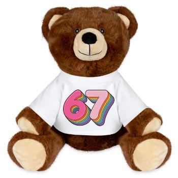 67 - Funny Six Seven T-Shirt - MiniFeet® RecycelBär® Braun - Weiß - Vorne