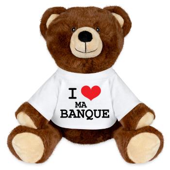 Ich liebe meine Bank - MiniFeet® RecycelBär® Braun - Weiß - Vorne