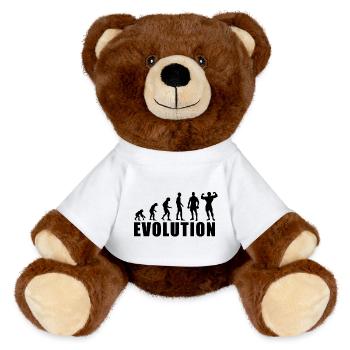 EVOLUTION BODY BUILDING Geschenk - MiniFeet® RecycelBär® Braun - Weiß - Vorne