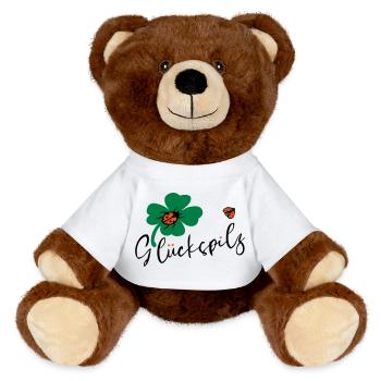 Glückspilz Kleeblatt Glück - MiniFeet® RecycelBär® Braun - Weiß - Vorne