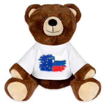 Fusion der EU-Slowenien-Flagge - MiniFeet® RecycelBär® Braun - Weiß - Vorne