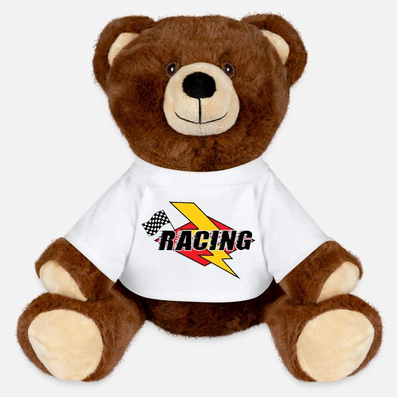 Racing Lightning Bolt & Flag - MiniFeet® RecycelBär® Teddy Bear Brown - white