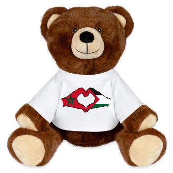 Forme de coeur Maroc Palestine avec mains - Nounours RecycelBär® marron - blanc - Devant