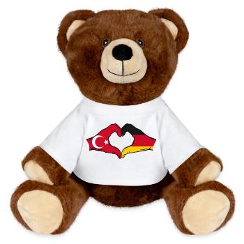 Turkey Germany Heart Shape with Hands - MiniFeet® RecycelBär® Teddy Bear Brown - white - Front