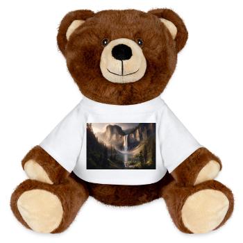 Poster Oil Painting Mountain Landscape with Waterfall - MiniFeet® RecycelBär® Teddy Bear Brown - white - Front