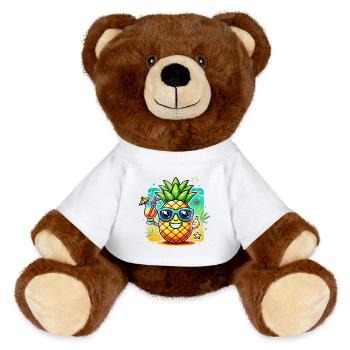 Soleil ananas motif de plage - Nounours RecycelBär® marron - blanc - Devant