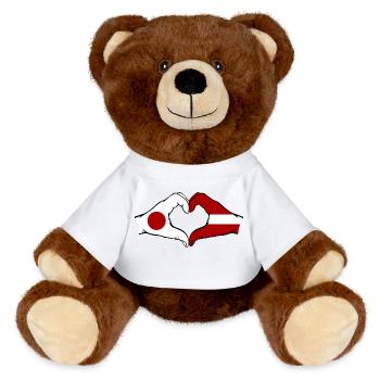 Japan Latvia Hands Heart Shape - MiniFeet® RecycelBär® Teddy Bear Brown - white - Front
