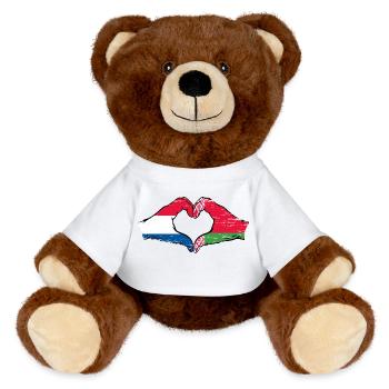 Hollande Biélorussie drapeau mains forme de coeur utilisé - Nounours RecycelBär® marron - blanc - Devant