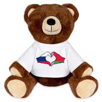 Russie Biélorussie Drapeau Mains Coeur Forme - Nounours RecycelBär® marron - blanc - Devant