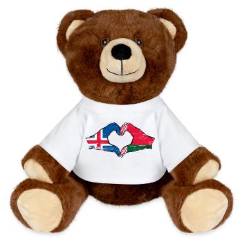 Islande Biélorussie drapeau mains forme de coeur utilisé - Nounours RecycelBär® marron - blanc - Devant