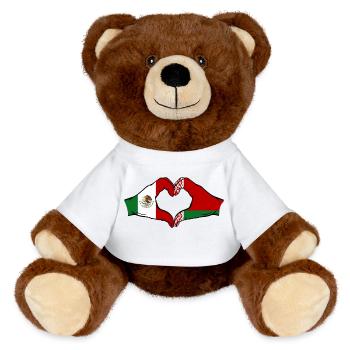 Mexiko Belarus Flagge Hände Herzform - MiniFeet® RecycelBär® Braun - Weiß - Vorne