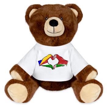 Seychelles Biélorussie drapeau mains forme de coeur utilisé - Nounours RecycelBär® marron - blanc - Devant