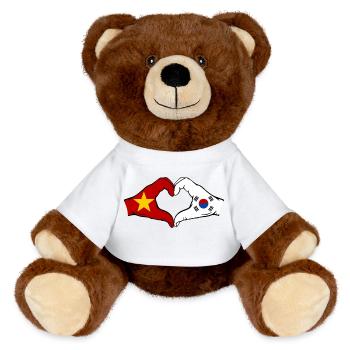 Vietnam Corée du Sud Drapeau Mains Coeur Forme - Nounours RecycelBär® marron - blanc - Devant