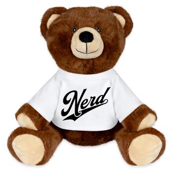 NERDY forever - NERD retro black - MiniFeet® RecycelBär® Teddy Bear Brown - white - Front