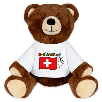 Schweiz Flagge - MiniFeet® RecycelBär® Braun - Weiß - Vorne