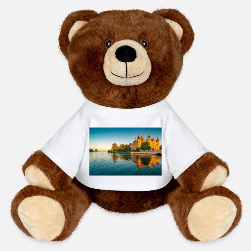 Castle in Schwerin at sunset - MiniFeet® RecycelBär® Teddy Bear Brown - white