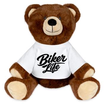 biker life - MiniFeet® RecycelBär® Braun - Weiß - Vorne