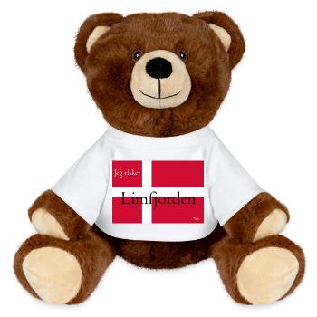 Dänische Flagge: Jeg elsker Limfjorden - MiniFeet® RecycelBär® Braun - Weiß - Vorne