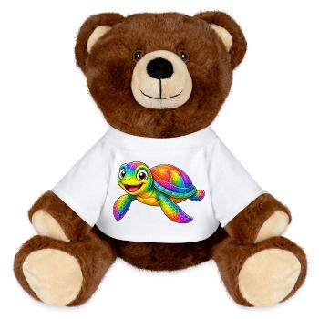 Colorful turtle cartoon funny animal - MiniFeet® RecycelBär® Teddy Bear Brown - white - Front