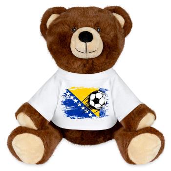 Bosnien Flagge Fußball used - MiniFeet® RecycelBär® Braun - Weiß - Vorne
