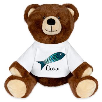 OCEAN. MER. ECOLOGIE. SARDINE. POISSON. - Nounours RecycelBär® marron - blanc - Devant