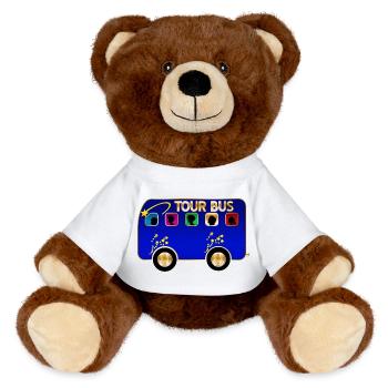 Tour Bus Silhouette Burst on Blue - MiniFeet® RecycelBär® Teddy Bear Brown - white - Front