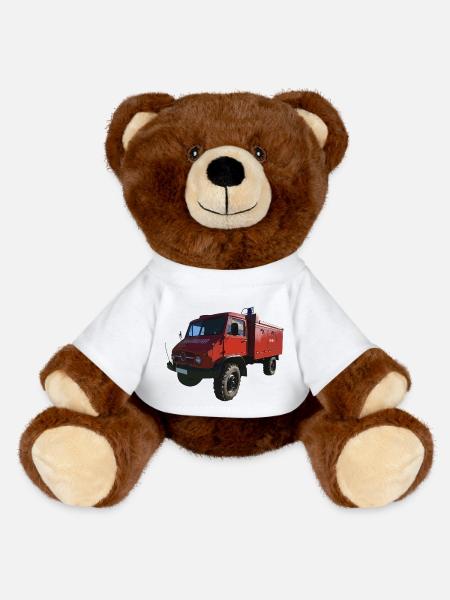 Feuerwehr Unimog - Feuerwehrauto - Feuerwehrunimog - MiniFeet® RecycelBär® Braun - Weiß
